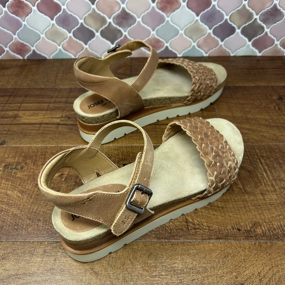 Womens Josef Seibel Clea 16 Camel Woven Platform Sandal size EU40